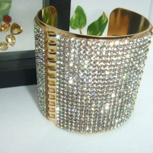 Stunning AB RHINESTONES Gold Tone  CUFF BRACELET